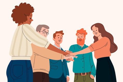 Hand drawn people working together illus... | Premium Vector #Freepik #vector #creative-work #concept #concept-illustration #creative-people Drawn People, Presentation Pictures, People Working Together, Calligraphy Drawing, Hands Together, Aesthetic People, Working People, People Illustration, Photoshop Design