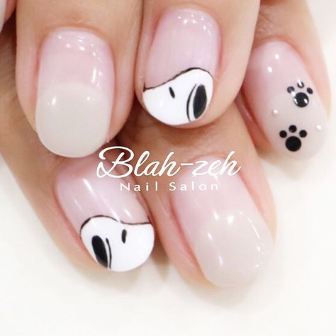 Snoopy Nails, Minimal Nail, Shellac Nail Art, Unghie Nail Art, Super Cute Nails, Hello Nails, Cute Nails For Fall, Simple Gel Nails, Animal Nails