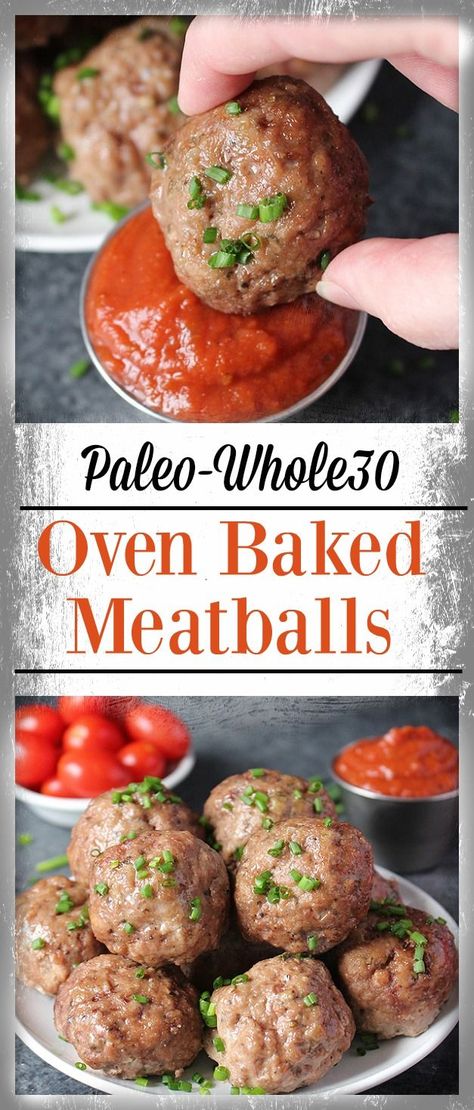 Easy Oven Baked Paleo Meatballs- tender, flavorful and so delicious! Ready in under 30 minutes. Gluten free, Whole30, and dairy free. Paleo Meatballs, Oven Baked Meatballs, Muffins Paleo, Baked Meatballs, Diner Recept, Paleo Beef, Meatballs Easy, Easy Oven, Recipe 30