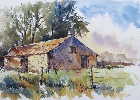 Impressionist Paintings Landscape, Line And Wash, Watercolor Barns, Watercolor House Painting, Soft Background, Watercolor Art Journal, Pen And Wash, Watercolor Architecture, Watercolour Inspiration