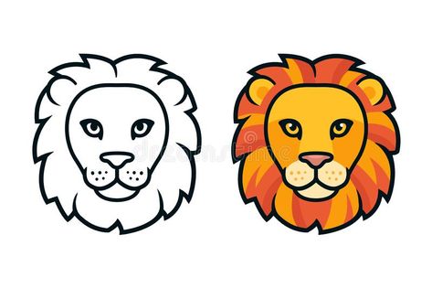 Lion Cartoon Drawing, Face Front View, Lion Head Drawing, Lion Drawing Simple, Comic Portrait, Lion Face Drawing, Simple Face Drawing, Lion Clipart, Lion Drawing