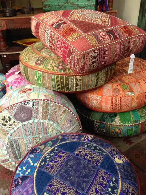 Hippy Throw Pillows, Indian Floor Cushions, Hippie Pillows, Pakistani Decor, Indian Pillows, India Home Decor, Small Couch, Toilet Paper Roll Crafts, Bohemian Living