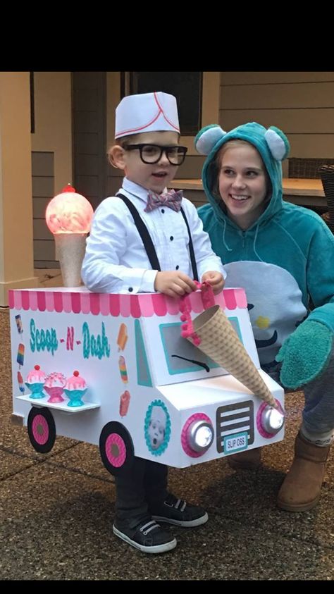 Ice Cream Truck Driver Costume, Family Ice Cream Costume, Ice Cream Truck Costume, Ice Cream Costume Kids, Ice Cream Halloween Costume, Diy Ice Cream Truck, Truck Halloween Costume, Truck Costume, Ice Cream Costume