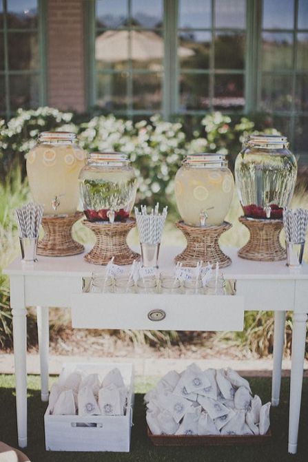 30 Amazing Outdoor Entertaining Ideas From Pinterest – SheKnows Outdoor Drink Station, Wedding Drink Bar, Wedding Drink Station, Wedding Themes Summer, Champagne Bar, Beverage Center, Drink Station, Wedding Drink, Drink Table