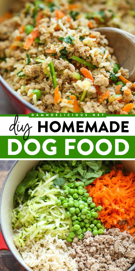 Looking for food dogs can eat? Whip up this dog treat! It's easy and cheaper than store-bought. Loaded with ground turkey, brown rice, and veggies, this DIY dog food will keep your pup healthy and fit! Yorkie Dog Food Recipes, Diy Soft Dog Food, Freshpet Dog Food Recipe, Homemade Dog Food Bulk, How To Make Puppy Food, Good For Dogs To Eat, Natural Diet For Dogs, Cheap Homemade Dog Food Healthy, Homemade Dog Food For Urinary Tract Health