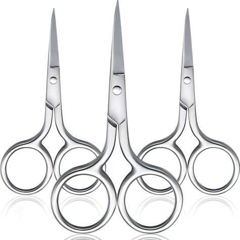 3 Pairs Nose Hair Scissors Facial Hair Scissors Small Scissors Stainless Steel Straight Tip Scissor for Eyebrows, Nose, Moustache, Beard (Silver) ** Check this awesome product by going to the link at the image. (As an Amazon Associate I earn from qualifying purchases) Mua Kit, Eyebrow Trimming, Fabric Shears, Flower Projects, Eyebrow Grooming, Small Nose, Nail Business, Small Scissors, Eyebrow Trimmer