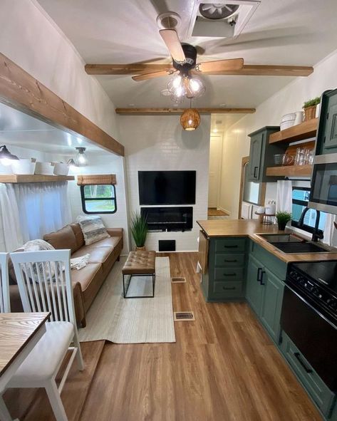 Floating Shelves in an RV Install Floating Shelves, Rv Design, Rv Interior Design, Rv Interior Remodel, Camper Interior Design, Tiny House Camper, Airstream Remodel, Camper Trailer Remodel, Rv Renovation