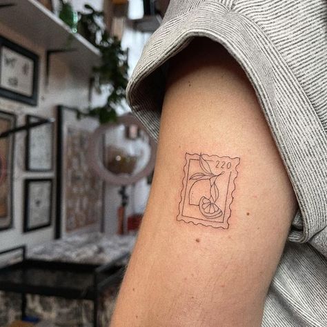 Lemon Stamp Tattoo, Lemon Stamp, Europe Tattoo, Tattoo Placements, Stamp Tattoo, Petite Tattoos, Cute Little Tattoos, Greek Tattoos, Call Me By Your Name