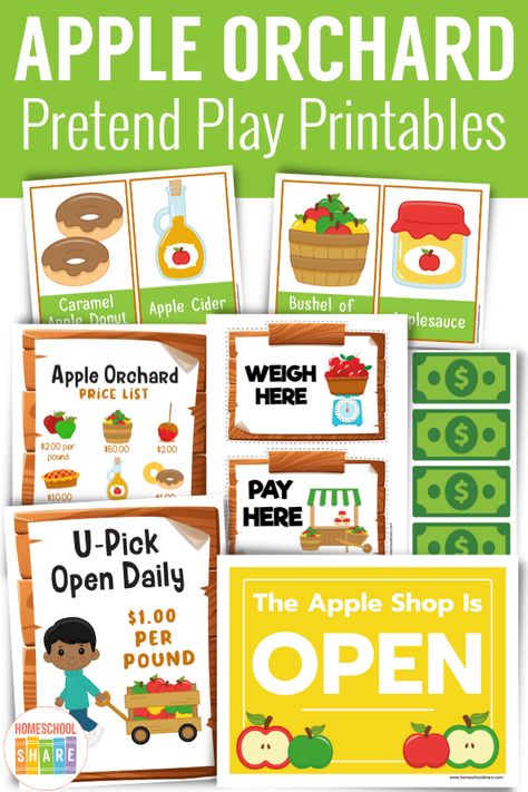 Apple Dramatic Play Free, Dramatic Play Fall Theme, Apple Dramatic Play Center, Apple Dramatic Play Kindergarten, Fall Dramatic Play Ideas, Apple Picking Dramatic Play Preschool, Apple Picking Dramatic Play, Apple Dramatic Play Free Printables, Apple Market Dramatic Play