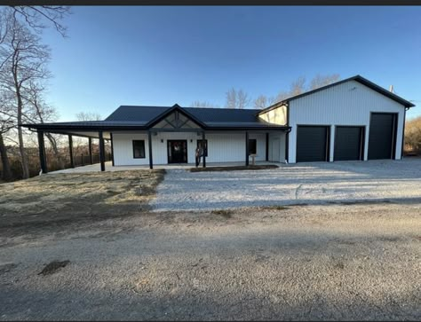 All Black Barndominium, White Shop House, Brown Barndominium Exterior, Shop House Interior Ideas, Ranch Barndominium, Barndominium Exterior, Metal Building House Plans, Barn House Interior, Barn House Design