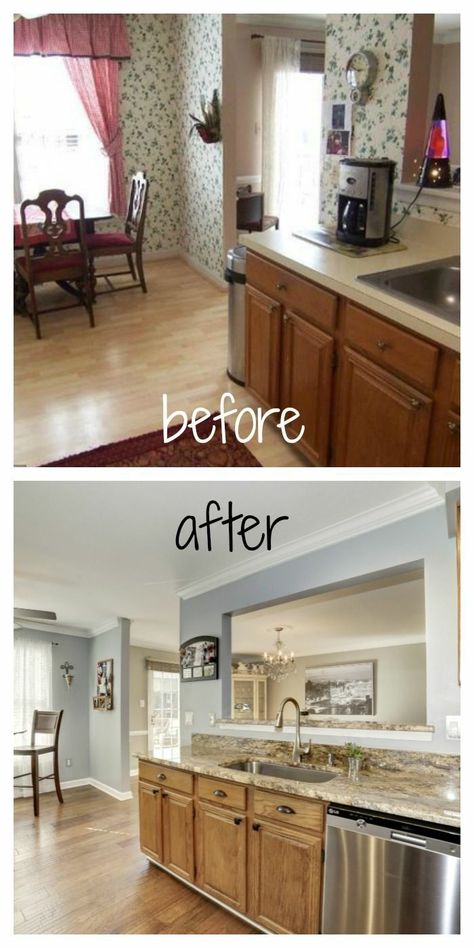 Painting Kitchen Cabinets White, Honey Oak Cabinets, Wallpaper Removal, Kitchen Cabinet Trends, Brown Kitchen Cabinets, Kitchen Notes, Cheap Kitchen Cabinets, Oak Kitchen Cabinets, Stone Backsplash