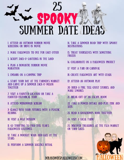 25 of our favorite cheap and easy summer date night ideas… with a Halloween twist! Grab the one you love because date night is about to get spooky! Cute Halloween Things To Do With Boyfriend, October Couple Activities, Easy Cheap Date Night Ideas, Cheap Cute Date Ideas, Nerdy Date Night Ideas, Late Date Night Ideas, Sensory Date Night, Friday The 13th Date Night Ideas, Spooky Season Date Ideas