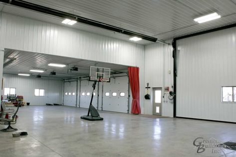 Garage Condominium, Pole Barn Interior Ideas, Barn Interior Ideas, Workshop House, Pole Barn Shop, Warehouse Ideas, Garage Goals, Pole Barn Garage, Garage Solutions