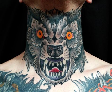 Wolf, Throat Wolf Neck Tattoo Men, Wolf Throat Tattoo, Wolf Neck Tattoo, Neck Tattoo Men, Best Neck Tattoos, Throat Tattoo, Saved Tattoo, Neck Tattoos Women, Back Of Neck Tattoo