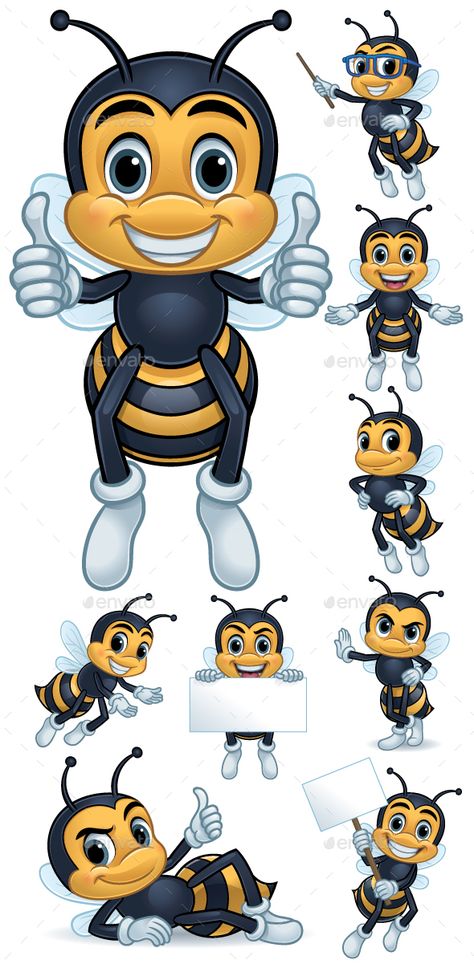 Bee Mascot - Animals Characters Logo download for your business brand or startup Bee Mascot Design, Bee Cartoon Character, Bee Illustration Graphic Design, Bee Art Vintage, Bee Movie Characters, Bee Character Design, Mascot Character Design, Cartoon Bees, Bee Mascot