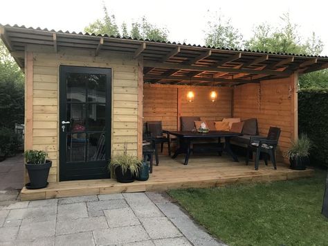 Shed With Covered Patio, Shed Patio, Bbq Shed, Backyard House, Backyard Buildings, Backyard Gazebo, Backyard Bar, Backyard Pavilion, Backyard Sheds