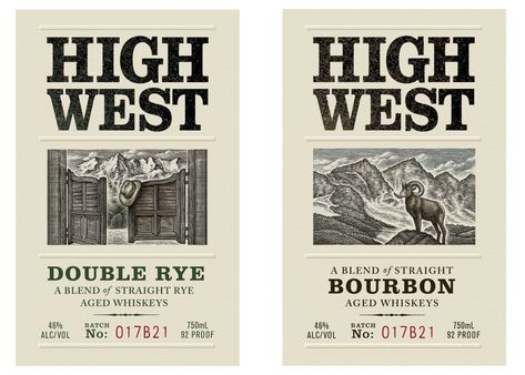 High West Distillery Labels Illustrated by Steven Noble – Packaging Of The World Minimal Alcohol Label Design, High West Whiskey, High West Distillery, John Watlings Distillery, Steven Noble, Aged Whiskey, Whiskey Label, Woodford Reserve Distillery, Whiskey Distillery