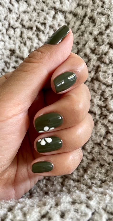 Khaki Green Nails, Khaki Nails, Green Manicure, White Gel Nails, Summer Pedicure, Dark Green Nails, White Manicure, Gel Nail Designs, Nail Inspiration