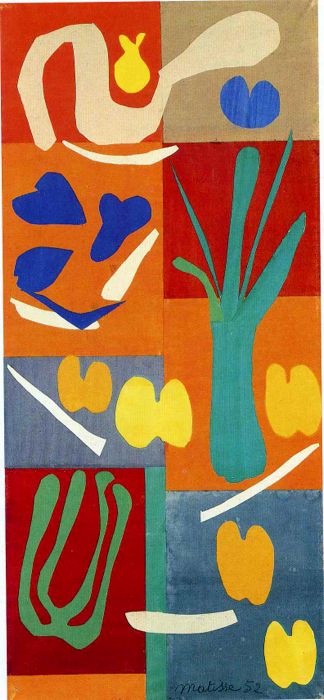 En esta obra de Henry Matisse podemos apreciar diferentes tipos de verduras creadas mediante collage. Sus colores son llamativos y contrastan con el fondo, eso hace que llamen la atención. معرض فني, Andre Derain, Matisse Paintings, Matisse Cutouts, Pablo Picasso Paintings, Picasso Paintings, Matisse Art, Henri Matisse, French Artists