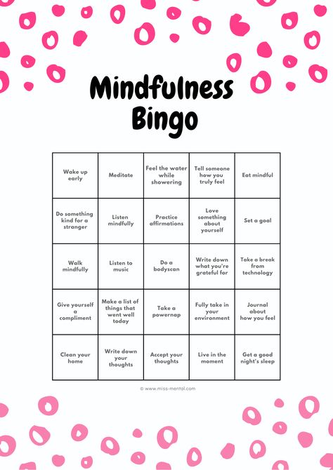 Learn mindfulness meditation in a fun way with this free printable bingo. This printable is also a great tool to learn mindfulness for kids. Easy mindfulness excersises for everyone who wants to learn being more mindful. #missmental #mindfulness Meditation Group Activities, Wellness Group Activities, Art Therapy Activities Printables Adults, Mental Health Games Group Activities Fun, Art Therapy Activities Printables, Group Activities For Adults, Meditation Techniques For Beginners, Health Worksheets, Mindfulness Activity