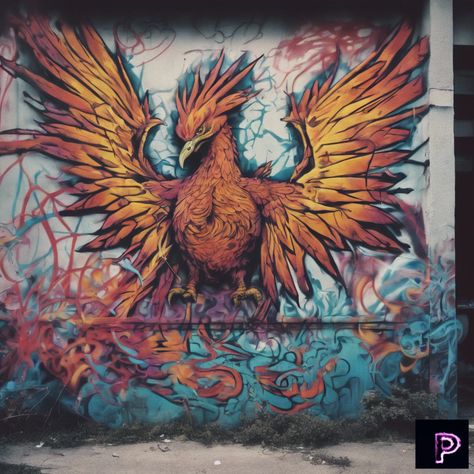 Express your creativity with this bold graffiti phoenix.   What can you create today?   #AI #Art #PicassoAIArt #Graffiti #StreetArt Phoenix Graffiti, Phoenix Art, Hawks, Phoenix, Tattoo Ideas, Street Art, Graffiti, Art, Design