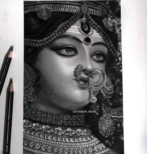 Durga Maa Hyper Realistic Sketch, Pencil Realistic Sketch, Mata Rani Sketch Pencil, Pencil Sketches Realistic, Durga Painting Artworks Pencil, Durga Sketch Pencil, Maa Durga Drawing Sketch Realistic, Durga Maa Pencil Sketch, Realistic Pencil Sketches Portraits