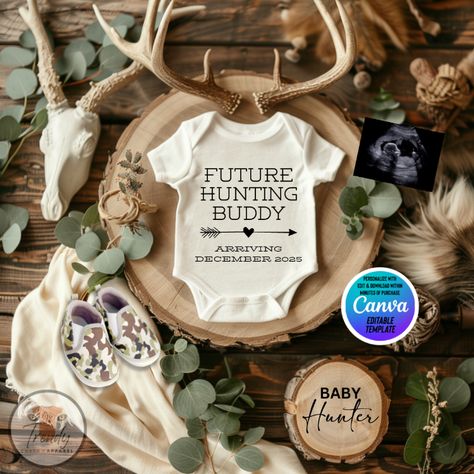 Cute Baby Reveal Ideas, Clever Baby Announcement, Unique Pregnancy Announcement To Husband, Country Pregnancy Announcement, Hunting Pregnancy Announcement, Ways To Reveal Baby Gender, Country Baby Announcement, Buffalo Bills Baby, Baby Hunter