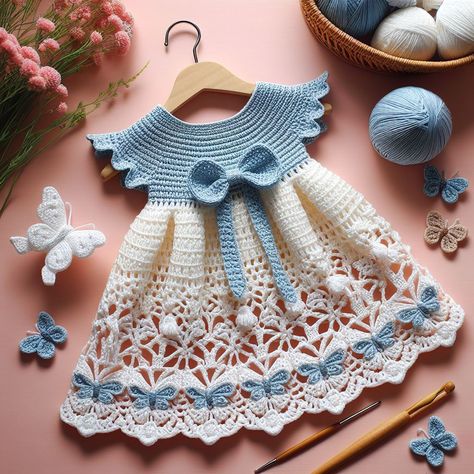 Crochet Frocks For Baby Girl, Crochet Baby Dress Free Pattern, Crochet Patterns Baby Girl, Frocks For Babies, Crochet Baby Beanie, Crochet Baby Dress Pattern, Baby Frock Pattern