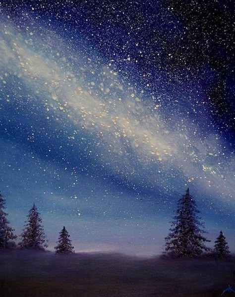 Landscape painting of on canvas, Milky way oil painting, Night sky, realism, night sky, starry sky o #tonyrunte41 Oil Painting Night, Painting Night Sky, Landscape Painting Watercolor, Painting Night, Night Sky Painting, Canvas Painting Landscape, Galaxy Painting, Night Landscape, Sky Painting