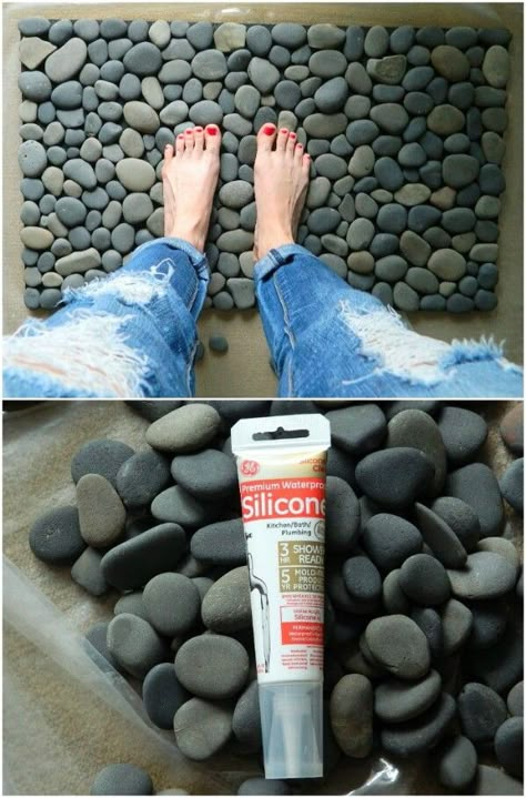 Caillou Roche, Pebble Crafts, Koti Diy, Stone Bath Mat, Hantverk Diy, Rock And Pebbles, Outdoor Diy Projects, Rock Decor, Outdoor Diy