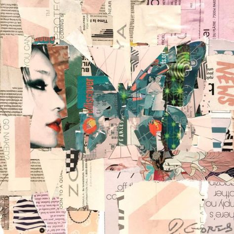 Derek Gores, Layered Art, Collage Art Mixed Media, Collage Artwork, Green Butterfly, Identity Art, Movie Poster Art, Paper Collage, Mixed Media Collage