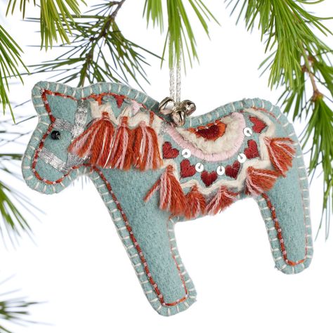 You'll love the Wool Embroidered Swedish Dala Horse Ornament at World Market. Browse our entire collection of Christmas Ornaments, available online or at one of our 270+ stores. Horse Ornaments Diy, Swedish Christmas Decorations, Wool Project, Embroidered Ornaments, Swedish Heritage, Knit Decor, Embroidered Christmas Ornaments, 2024 Lookbook, Swedish Dala Horse