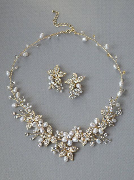 Etsy Gold Floral Jewelry Set, Gold Pearl Wedding Jewelry, Pearl Jewelry Set, Rhinestone Gold Jewelry Set, #ad Bridal Jewelry Pearl Sets, Gold Pearl Jewelry, Crystal Wedding Jewelry, The Bling Ring, Wedding Jewelry Set, Handmade Gold Jewellery, Pearl Bridal Jewelry, Wedding Items, Pearl Jewelry Wedding