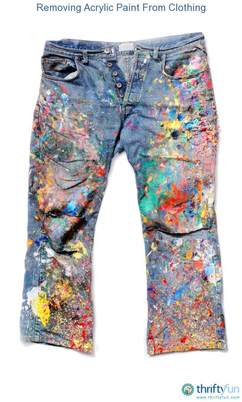 This is a guide about removing acrylic paint from clothing. Once this paint has dried it can be nearly impossible to remove from many fabrics. Spill Painting, Remove Acrylic Paint, Paint Spill, Paint Clothes, Remove Acrylics, Paint Splatter Jeans, Painting Stuff, Painted Jeans, Artist Outfit