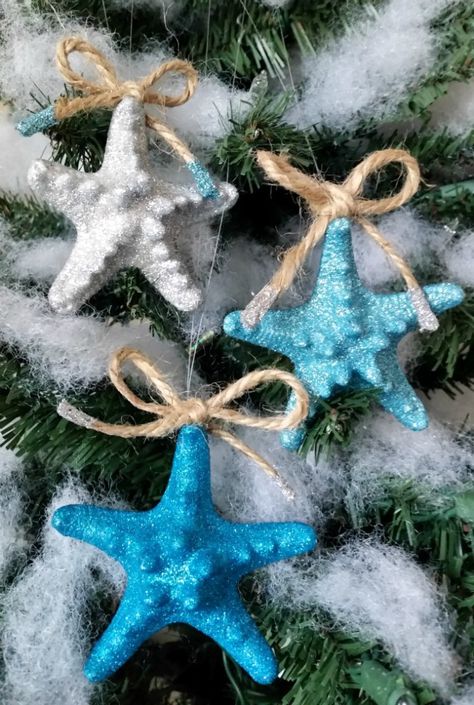 Coastal Glitter Starfish Ornament Starfish Ornaments, Coastal Ornament, Coastal Christmas Decor, Nautical Christmas, Beachy Christmas, Ornament Exchange, Tropical Christmas, Beach Christmas, Glitter Ornaments