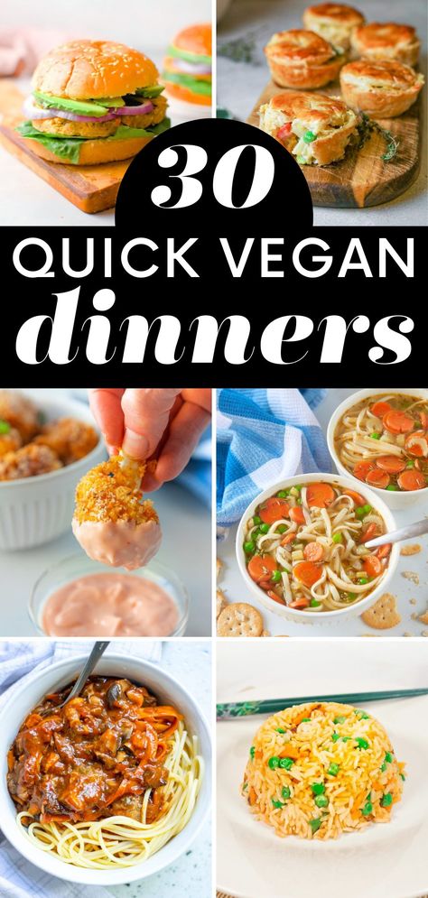 30 Easy and Quick Vegan Dinner Recipes I how to make delicious vegan meals I homemade vegan dinners I vegan meal ideas I easy vegan recipes for dinner I quick vegan dinners I easy vegan dinners I delicious vegan recipes I cooking in a hurry I light vegan meals #veganrecipes #dinner Vegan Quick Meals, Vegan Family Dinner, Quick Vegan Dinner, Quick Vegan Dinner Recipes, Vegan Burritos, Vegan Recipes For Dinner, Easy Vegan Dinner Ideas, Easy Vegan Dinners, Delicious Vegan Meals