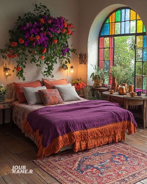 Transform your space with cozy fall bedroom decor ideas! Discover warm and inviting bedroom ideas to create the perfect autumn retreat. From rich color palettes to seasonal accents, find inspiration to make your fall bedrooms a haven of comfort. Embrace the essence of autumn bedroom decor and enjoy a snug, stylish sanctuary all season long. Purple And Orange Bedding, Orange And Purple Room Decor, Orange And Turquoise Bedroom, Colorful Moroccan Bedroom, Lilac And Orange Bedroom, Cozy Bedroom Colorful, Purple And Orange Bedroom Ideas, Purple And Orange Bedroom, Teal And Orange Bedroom