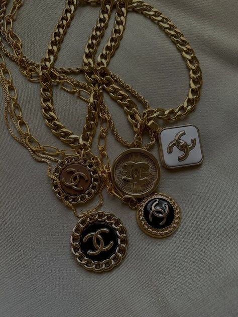 #necklace #jewelry #aesthetic #aestheticfilters #pinterest Purity Rings, Vintage Chanel Jewelry, Chanel Jewelry Necklace, Chanel Necklace, Button Necklace, Rings Handmade, Dope Jewelry, Chanel Jewelry, Stacked Jewelry