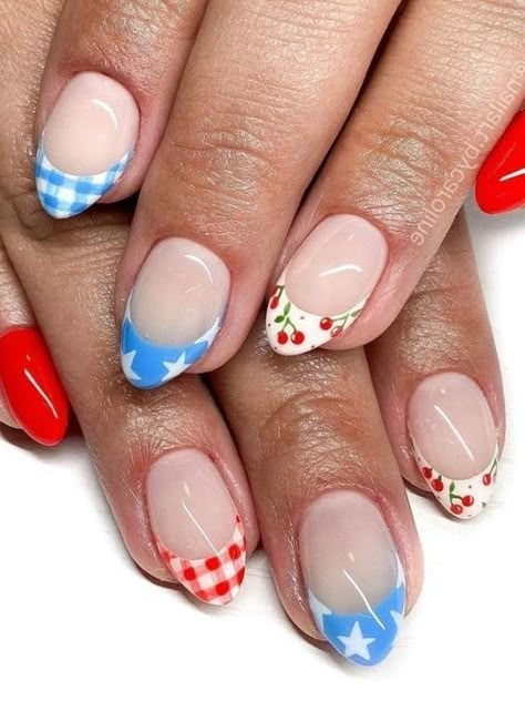 50+ Cute 4th of July Nail Ideas for 2024 - Boss Babe Chronicles Red Striped Nails, Nails Fireworks, Fireworks Nails, Stripes Nails, American Flag Nails, 4th Nails, Nails 4th Of July, Patriotic Nails Design, Nails Star