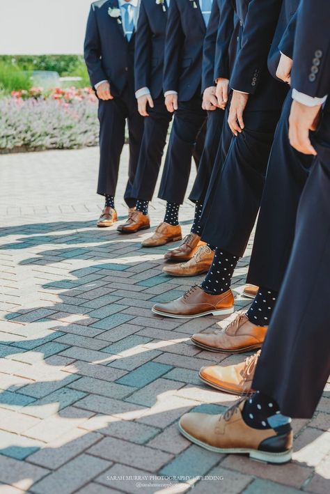 Groomsmen Brown Shoes, Navy And Brown Wedding, Navy Suit Brown Shoes, Wychmere Beach Club, Navy Suit Wedding, Navy Suits, Groomsmen Socks, Wedding Tux, Groom Wedding Attire