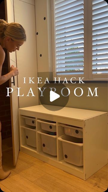 Geaneve McGeown|| Homestyling|| Renovation|| Manchester UK on Instagram: "Our playroom is for PLAYING & that’s why we are up cycling IKEA furniture here.

Using my window wall has enabled me to fit more furniture into the playroom, although not great for content creation as the light is effecting the reel quality.

Using two trofast units & a piece of laminated wood which I had cut to size @bandq_uk  I’ve created a desk for my son to draw, build legos & play with his play dough.

I painted his IKEA chair too & added some black stickers to the storage boxes I am pleased with how it has turned out 

#ikeahack #playroomideas #playroomorganization #ikeahacks #playroomdecor #playroominspo #playroom #kidsroominspo" Ikea Trofast Kids Room, Ikea Trofast Desk Hack, Playmobil Storage Ideas, Playroom With Tv, Ikea Trofast Desk, Trofast Kids Room, Trofast Desk, Trofast Ikea Kids, Trofast Lego