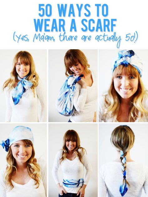 50 Ways to Wear a Scarf!! Yep, there are actually 50 different ways here... at howdoesshe.com Wearing Scarves, Wear A Scarf, Mode Tips, Ways To Wear A Scarf, How To Wear A Scarf, Bandana Hairstyles, Scarf Tying, How To Wear Scarves, Scarf Hairstyles