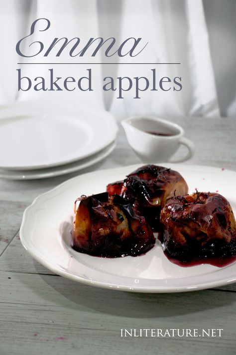 Make this quick and easy, yet delicious baked apples recipe inspired from Jane Austen's Emma, adapted from a 1774 cookbook. Library Speakeasy, Literary Recipes, Fantasy Recipes, Nerdy Food, Literary Food, Nerd Food, Baked Apples Recipe, Historical Cooking, Movies Food