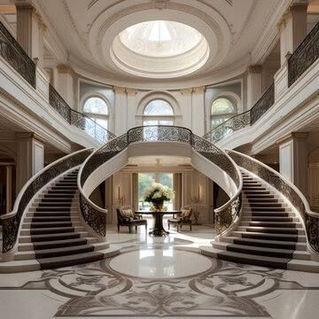 Entryway Ideas Mansion, Mansion Staircase Luxury, House Stairs Design Luxury, Luxury Stairs Grand Staircase, Stairs Design Interior Luxury, Mansion Entryway, Staircase Accent Wall, Gorgeous Entryway, Luxurious Staircase