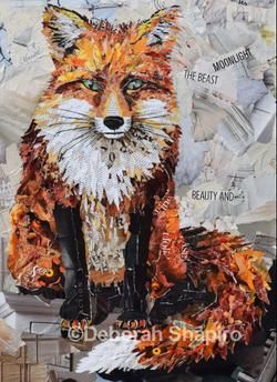 Foxy Art Print Deborah Shapiro, Collage Animals, Paper Mosaics, Collage Fabric, Paper Mosaic, Fairy Silhouette, Art Mediums, Animal Medicine, Folding Origami