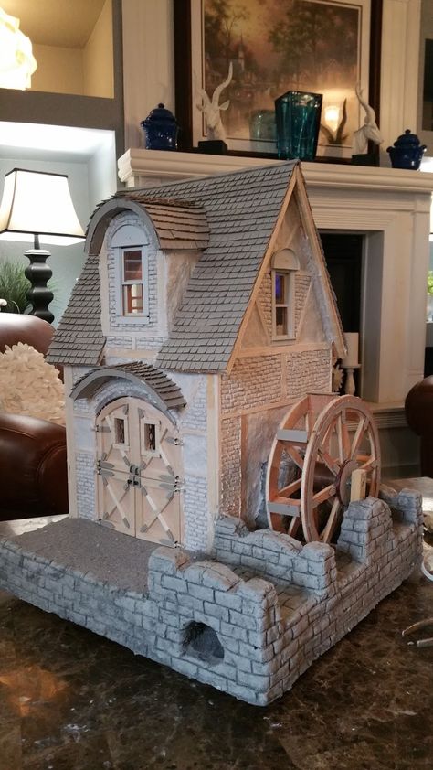 Greggs Miniature Imaginations: Water Mill House Mill House, Bird House Feeder, Paper Mache Clay, Fairy House Diy, To My Love, Asian Garden, Fairy Crafts, Water Mill, Christmas Gingerbread House