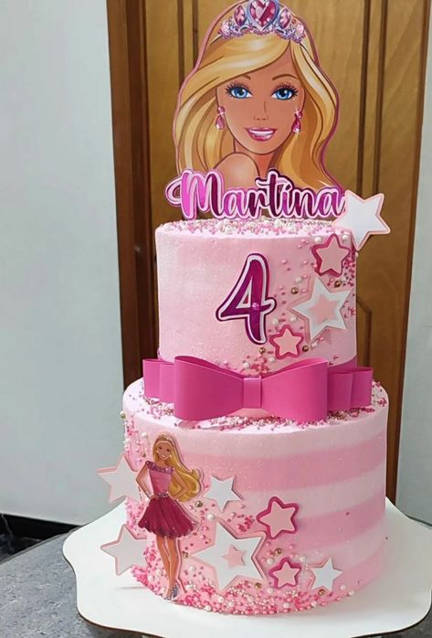 Happy Birthday Disney Princess, Barbie Cake Designs, Baptism Cake Girl, Barbie Cupcakes, Disney Princess Birthday Cakes, Barbie Birthday Invitations, Birthday Cake Roses, Cartoon Birthday Cake