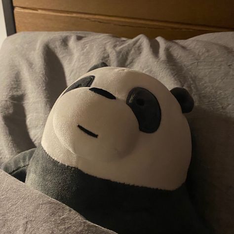 A stuffed animal of panda from we bare bears tucked into bed Bed Plushies, Panda Icon, Merry Christmas Wallpaper, Bookstagram Inspiration, Ice Bears, Cute Pastel Wallpaper, Cute Cute, We Bare Bears, Bare Bears