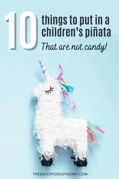 10 fun things to fill a pinata that are not candy Piñata Stuffing Ideas Not Candy, Pinata Stuffers Not Candy, Healthy Pinata Fillers, Piñata Stuffing Ideas, Pinata Filler Ideas Non Candy, Pinata Ideas For Kids, Pinata Alternative, Homemade Pinata, Pinata Candy