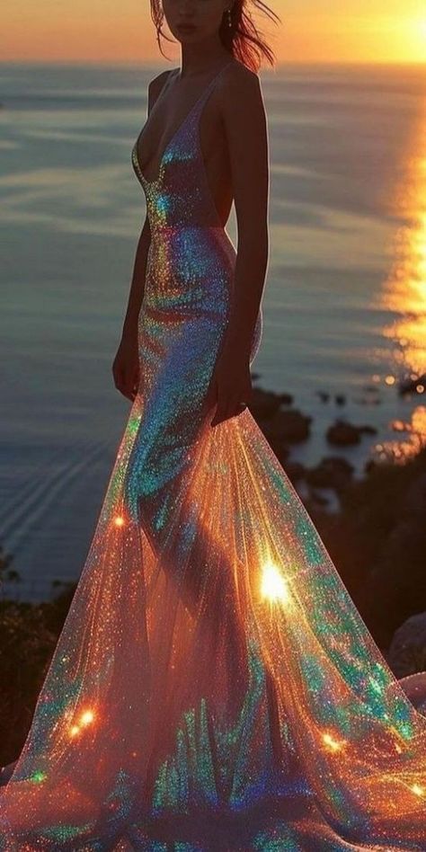 Dress Glitter, Fantasy Dresses, Fairytale Dress, Fantasy Dress, Multicolor Dress, Fashion Mistakes, Moda Vintage, Glam Dresses, Mermaid Fashion